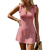 image:imageFloerns Women Summer Gingham Backless Bow Tie Casual Vacation Mini DressesRed Plaid