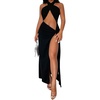 image:imageFloerns Womens Cut Out Sleeveless Halter Neck Twist Front Backless Dress Split Thigh Club Maxi DressesBlack