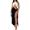 image:imageFloerns Womens Cut Out Sleeveless Halter Neck Twist Front Backless Dress Split Thigh Club Maxi DressesBlack and White