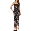 image:imageFloerns Womens Elegant Mesh Ruched Ruffle Wedding Guest Cocktail DressesBlack Floral