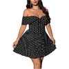 image:imageFloerns Womens Plus Size Polka Dots Off The Shoulder Dress Button Pleated A Line Party DressesBlack