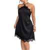 image:imageFloerns Womens Plus Size Satin Lace Trim Halter Dress Sleeveless Evening Party Night Out DressesBlack