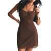 image:imageFloerns Womens Polka Dots Halter Mini Dress Ruched Bust Sleeveless A Line Night Out DressesBrown