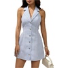 image:imageFloerns Womens Stripe Halter Mini Dress Button Front Backless A Line DressBlue and White