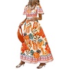 image:imageFloerns Womens Summer Tropical Floral Dresses Flutter Sleeve Vacation Tiered A Line Long DressBurnt Orange