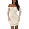 image:imageFloerns Womens Swiss Dots Off The Shoulder Mini Dress Long Sleeve Wedding Guest DressesWhite