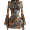 image:imageFloerns Womens Western Cowgirl Bell Sleeve Boho Country Floral Mini DressBlue Sunset
