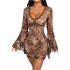 image:imageFloerns Womens Western Cowgirl Bell Sleeve Boho Country Floral Mini DressBrown