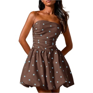 image:imageFloerns Womens Cute Summer Polka Dots Strapless Tube Mini DressesBrown