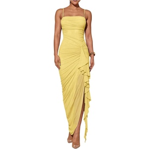 image:imageFloerns Womens Elegant Mesh Ruched Ruffle Wedding Guest Cocktail DressesYellow