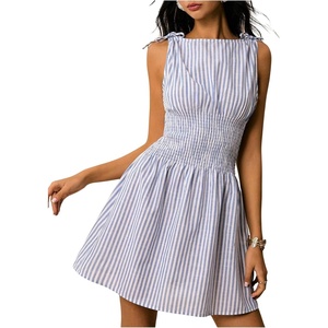 image:imageFloerns Womens Gingham A Line Dress Mini Checkered Elegant DressesBlue and White