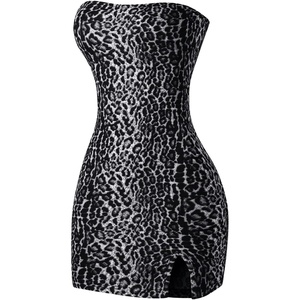 image:imageFloerns Womens Leopard Print Sleeveless Tube Top Club Dress Split Bodycon Mini DressBlack