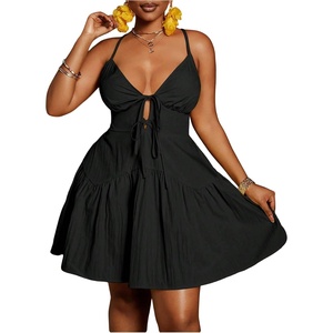 image:imageFloerns Womens Plus Size Tie Knot Front Criss Cross Ruffle Hem Cami ALine Mini DressBlack