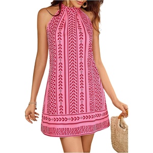 image:imageFloerns Womens Sleeveless Floral Sundress Halter Neck A Line Short DressPink Geo