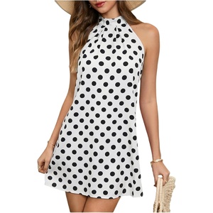 image:imageFloerns Womens Sleeveless Floral Sundress Halter Neck A Line Short DressWhite Polka Dots