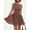image:imageFloerns Womens Gingham Sundress Tie Shoulder Flared Hem A Line DressesRed