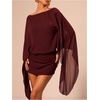 image:imageFloerns Womens Mesh Elegant Mini Dresses Boat Neck Cape Sleeve Cocktail Party DressRed