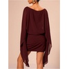 image:imageFloerns Womens Mesh Elegant Mini Dresses Boat Neck Cape Sleeve Cocktail Party DressRed