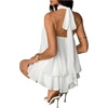 image:imageFloerns Womens Mesh Open Back Halter Dress Sleeveless Ruffle Going Out Mini DressesWhite