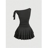 image:imageFloerns Womens Off The Shoulder Metal Floral Layered Hem Mini DressesBlack