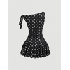 image:imageFloerns Womens Off The Shoulder Metal Floral Layered Hem Mini DressesBlack Polka Dots