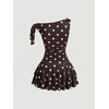 image:imageFloerns Womens Off The Shoulder Metal Floral Layered Hem Mini DressesBrown Polka Dots