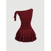 image:imageFloerns Womens Off The Shoulder Metal Floral Layered Hem Mini DressesBurgundy