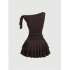 image:imageFloerns Womens Off The Shoulder Metal Floral Layered Hem Mini DressesCoffee