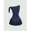 image:imageFloerns Womens Off The Shoulder Metal Floral Layered Hem Mini DressesDark Blue
