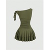 image:imageFloerns Womens Off The Shoulder Metal Floral Layered Hem Mini DressesDark Green