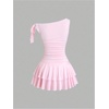 image:imageFloerns Womens Off The Shoulder Metal Floral Layered Hem Mini DressesLight Pink