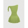 image:imageFloerns Womens Off The Shoulder Metal Floral Layered Hem Mini DressesLime Green