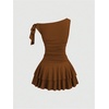 image:imageFloerns Womens Off The Shoulder Metal Floral Layered Hem Mini DressesMocha Brown