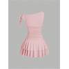 image:imageFloerns Womens Off The Shoulder Metal Floral Layered Hem Mini DressesPastel Pink