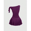 image:imageFloerns Womens Off The Shoulder Metal Floral Layered Hem Mini DressesPurple