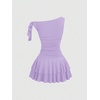 image:imageFloerns Womens Off The Shoulder Metal Floral Layered Hem Mini DressesPurple Taro