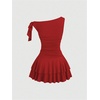 image:imageFloerns Womens Off The Shoulder Metal Floral Layered Hem Mini DressesRed