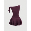 image:imageFloerns Womens Off The Shoulder Metal Floral Layered Hem Mini DressesRed Violet