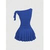 image:imageFloerns Womens Off The Shoulder Metal Floral Layered Hem Mini DressesRoyal Blue