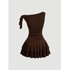 image:imageFloerns Womens Off The Shoulder Metal Floral Layered Hem Mini DressesRust Brown