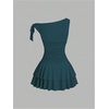 image:imageFloerns Womens Off The Shoulder Metal Floral Layered Hem Mini DressesTeal Blue