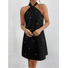 image:imageFloerns Womens Pearl Beaded Halter Twist Sleeveless Tie Back DressBlack