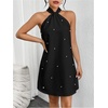 image:imageFloerns Womens Pearl Beaded Halter Twist Sleeveless Tie Back DressBlack