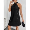 image:imageFloerns Womens Pearl Beaded Halter Twist Sleeveless Tie Back DressBlack
