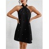 image:imageFloerns Womens Pearl Beaded Halter Twist Sleeveless Tie Back DressBlack