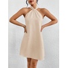 image:imageFloerns Womens Pearl Beaded Halter Twist Sleeveless Tie Back DressButter Yellow