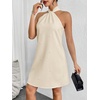 image:imageFloerns Womens Pearl Beaded Halter Twist Sleeveless Tie Back DressCream Beige