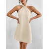 image:imageFloerns Womens Pearl Beaded Halter Twist Sleeveless Tie Back DressCream Beige