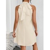 image:imageFloerns Womens Pearl Beaded Halter Twist Sleeveless Tie Back DressCream Beige