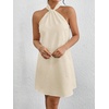 image:imageFloerns Womens Pearl Beaded Halter Twist Sleeveless Tie Back DressCream Beige